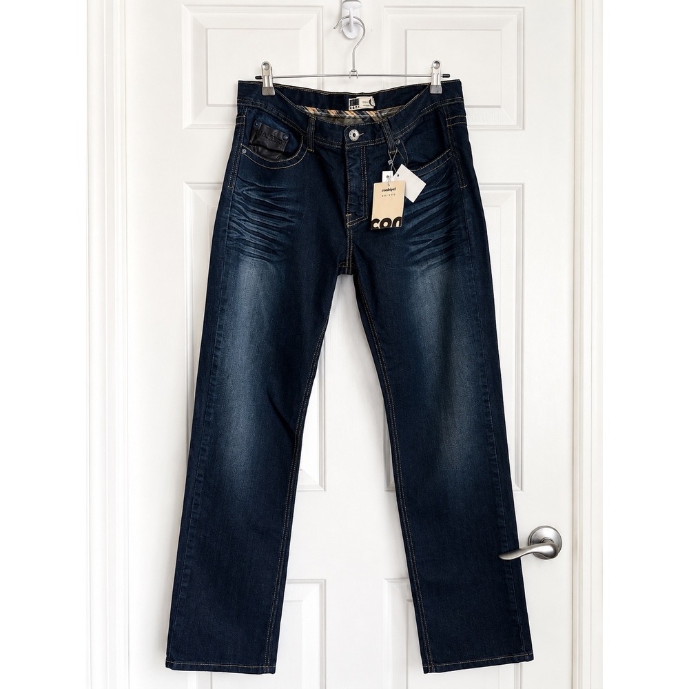 Y2K Dark Wash Whiskered Straight Leg Jeans Contrast Stitch NWT Esisto Size 14